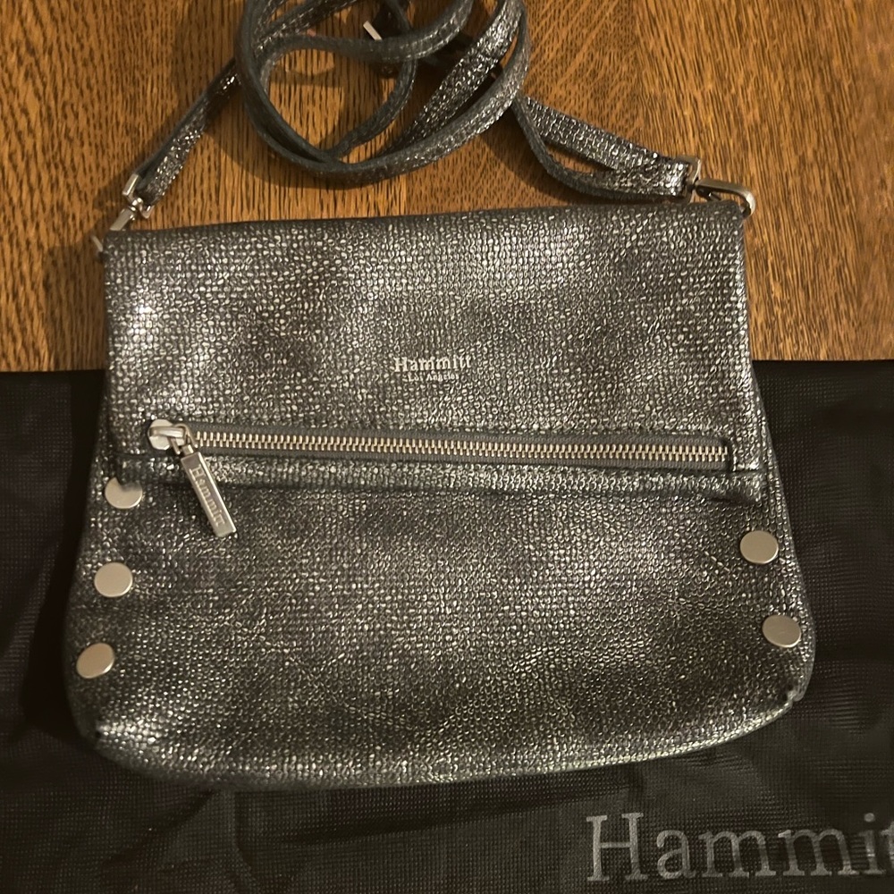 Hammitt VIP Medium Black Gray Silver Crossbody, Shoulder Bag or Clutch EUC